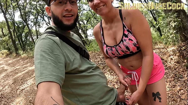 While we were taking a walk in the woods, my friend's slut wants to have some fun and lets herself be penetrated outdoors without a condom