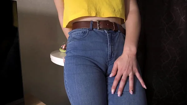 Sexy Milf Teasing Her Big Cameltoe In Tight Blue Jeans