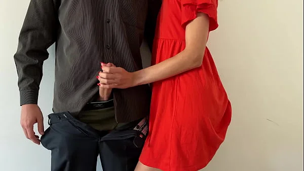 Tight Handjob for my new Boss, Let him cum hard