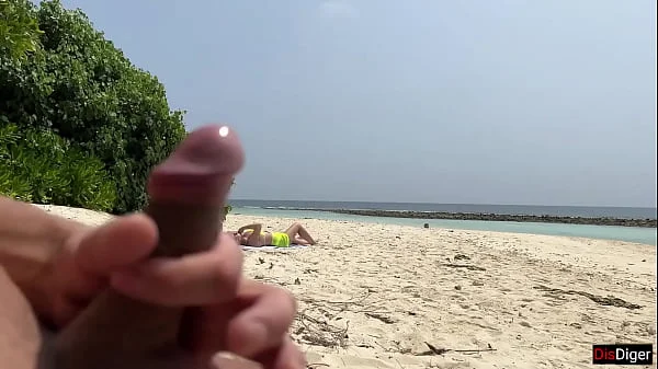 Voyeur pervert jerks off busty MILF and her stepdaughter and cums on their faces while they sunbathe