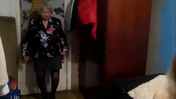 A busty granny invites a curvy next-door girl for a nice, lesbian evening