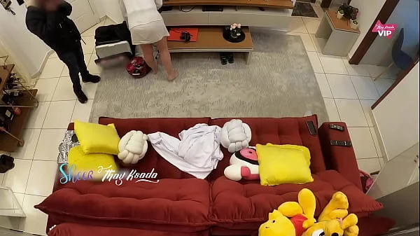 Hot wife Thay Ksada receiving the delivery man letting him fuck her on the sofa in her house