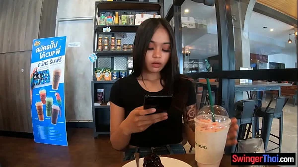 Cute amateur Thai teen sex in the hotel after Starbucks