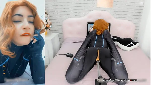 Black Widow Loves Your Cock in her Pussy - Big Toy on a Sex Machine - Cosplay Girl HD