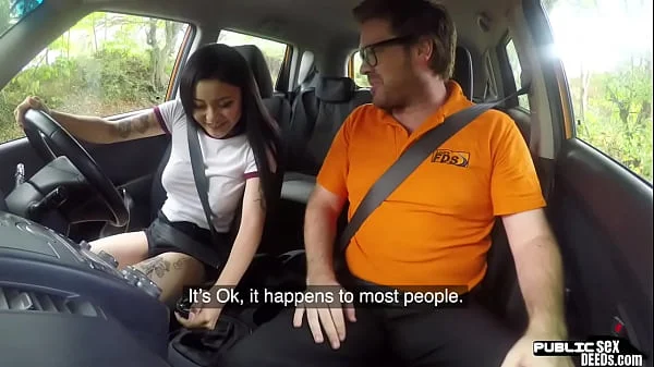 Asian babe publicly fucked by driving instructor