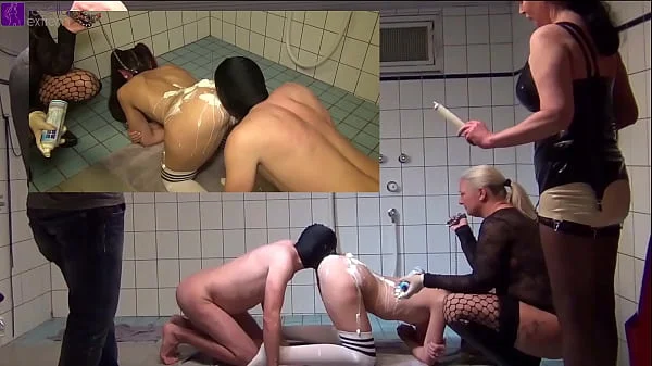 Young and thin female slave, farts and pukes, a guy, cream and vomit, in the mouth! Split-Screen Movie!