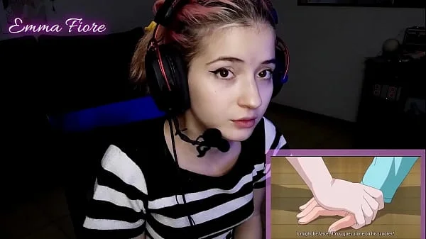 18yo youtuber gets horny watching hentai during the stream and masturbates - Emma Fiore