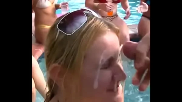 Slutty Blonde gets a facial in front of friends at party