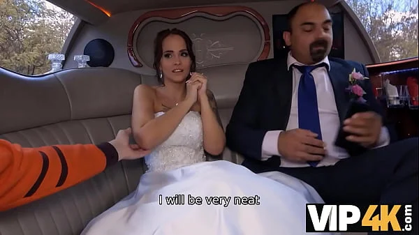 VIP4K. Random passerby scores luxurious bride in the wedding limo